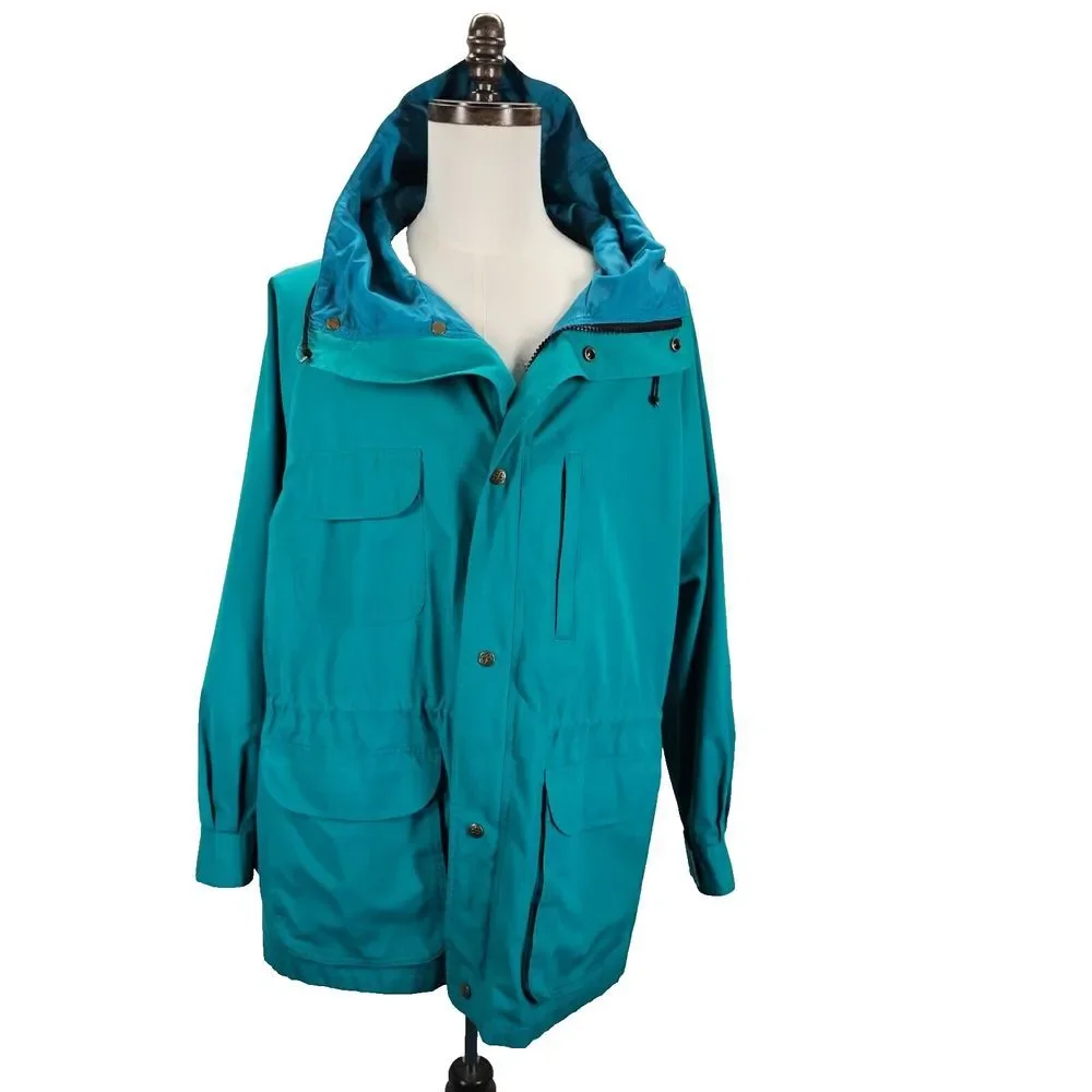 Eddie Bauer Blue Zip‎ Up Snap Hoodie Windbreaker Long Sleeve Pocket Men's Large